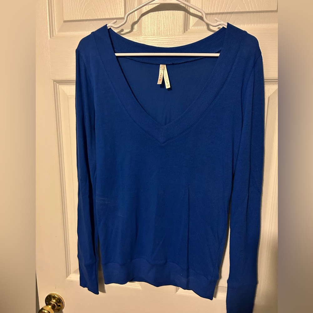 Elegant Blue Long Sleeve V-Neck Top
